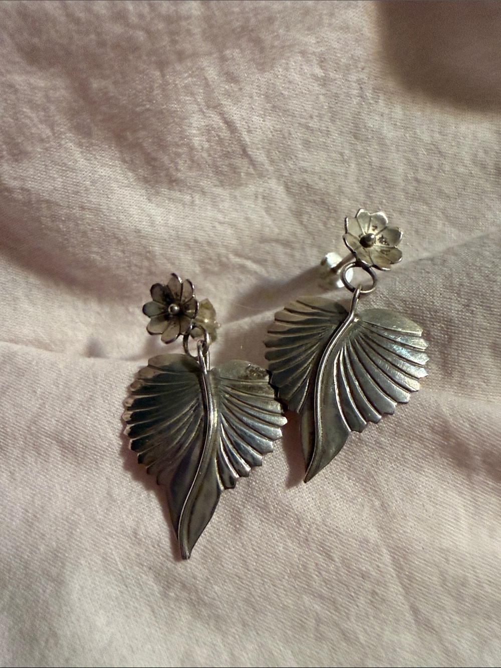 Sterling Silver Leaf Drop Earrings - Silver Floral Dangle